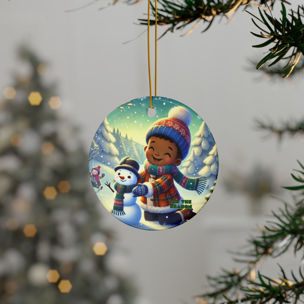 Black Boy Wonderland Joy Decorative Ceramic Ornaments, Double-Sided (1pc, 3pcs, 5pcs, 10pcs)