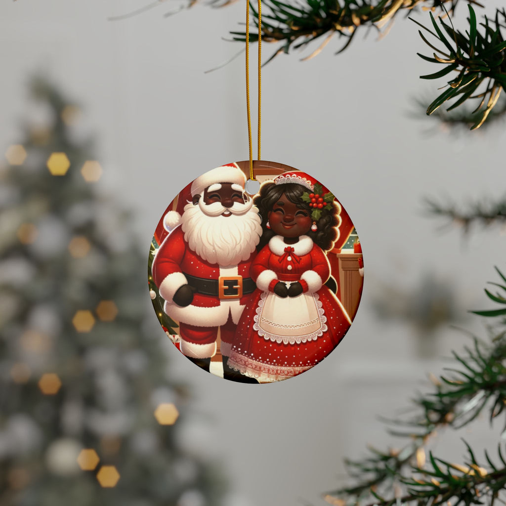 Black Santa and Mrs. Claus Decorative Ceramic Ornaments, Double-Sided (1pc, 3pcs, 5pcs, 10pcs)