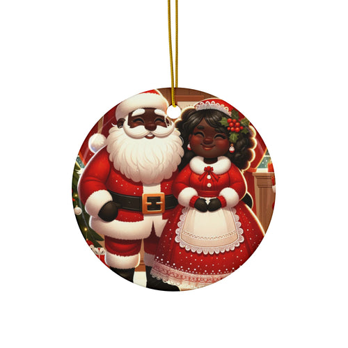 Black Santa and Mrs. Claus Decorative Ceramic Ornaments, Double-Sided (1pc, 3pcs, 5pcs, 10pcs)