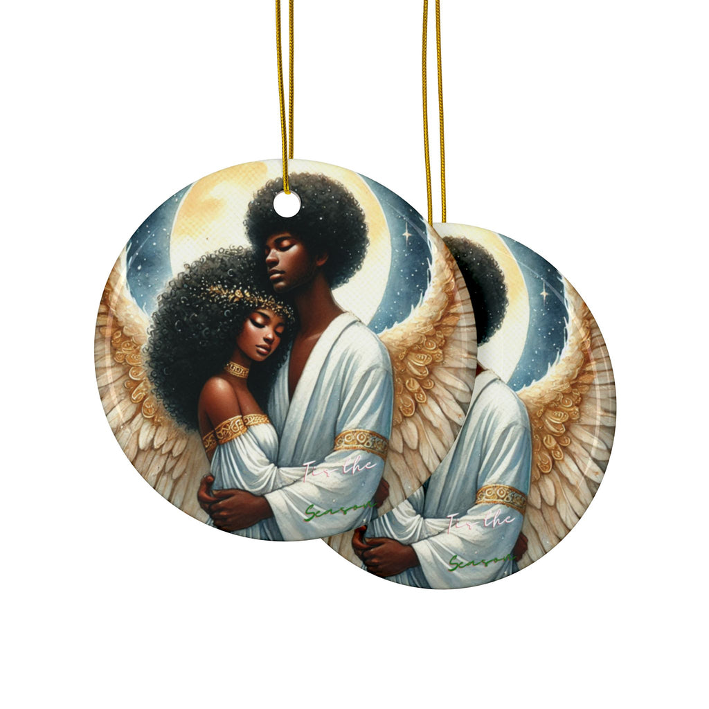 Black Nativity Angel Ceramic Ornaments, 2-Side Print, (1pc, 3pcs, 5pcs, 10pcs)