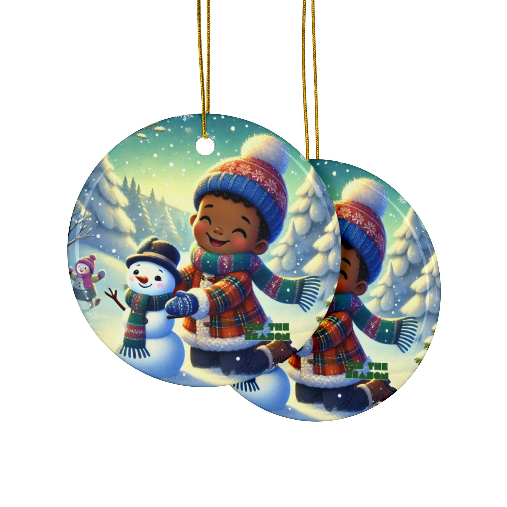 Black Boy Wonderland Joy Decorative Ceramic Ornaments, Double-Sided (1pc, 3pcs, 5pcs, 10pcs)