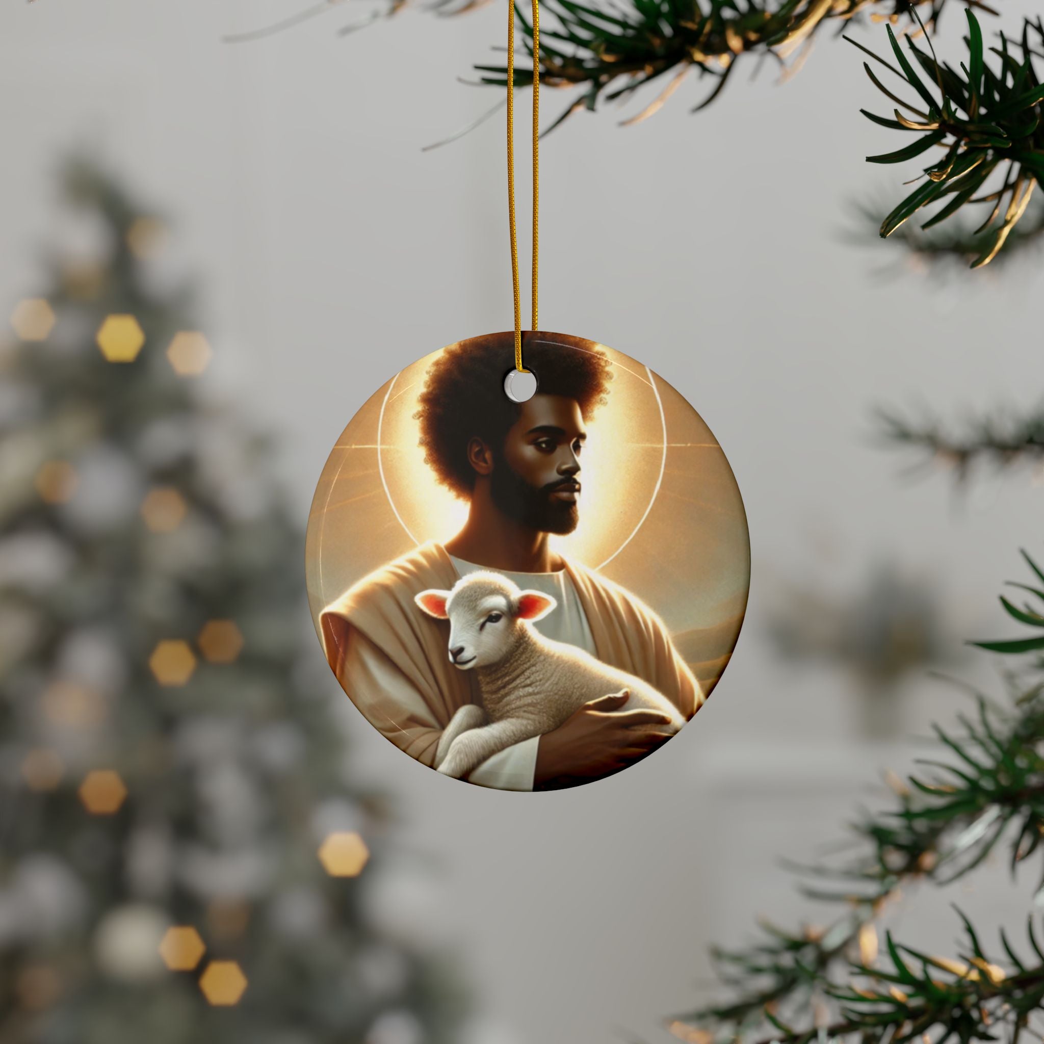 Black Jesus and Lamb Decorative Ceramic Ornaments, Double-Sided (1pc, 3pcs, 5pcs, 10pcs)