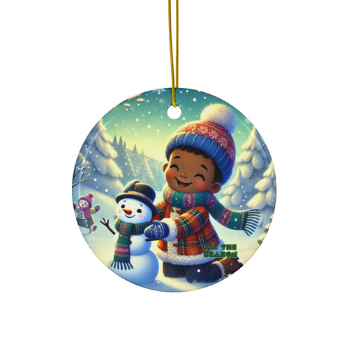 Black Boy Wonderland Joy Decorative Ceramic Ornaments, Double-Sided (1pc, 3pcs, 5pcs, 10pcs)