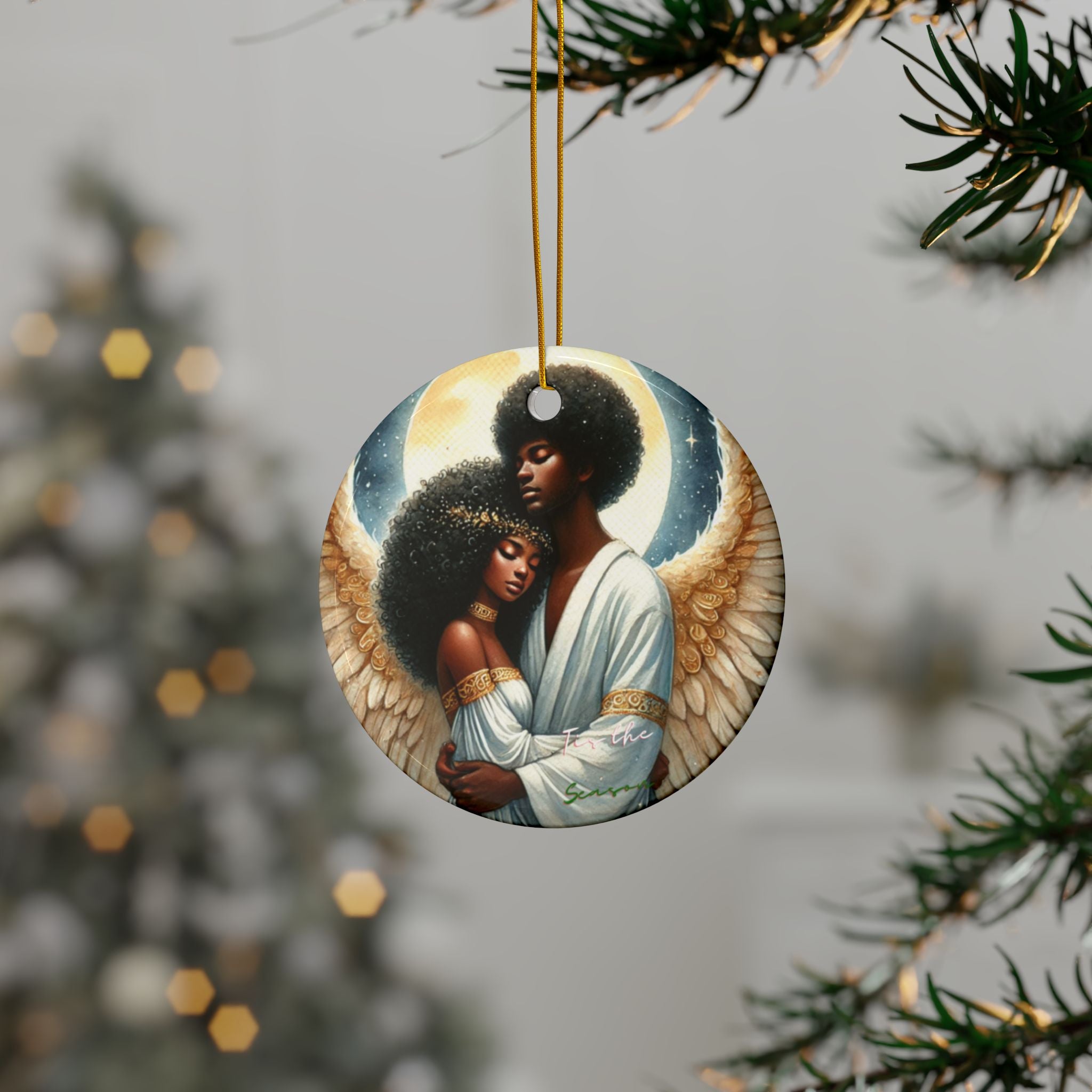 Black Nativity Angel Ceramic Ornaments, 2-Side Print, (1pc, 3pcs, 5pcs, 10pcs)