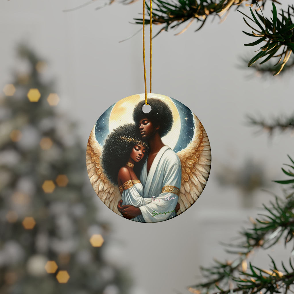 Black Nativity Angel Ceramic Ornaments, 2-Side Print, (1pc, 3pcs, 5pcs, 10pcs)