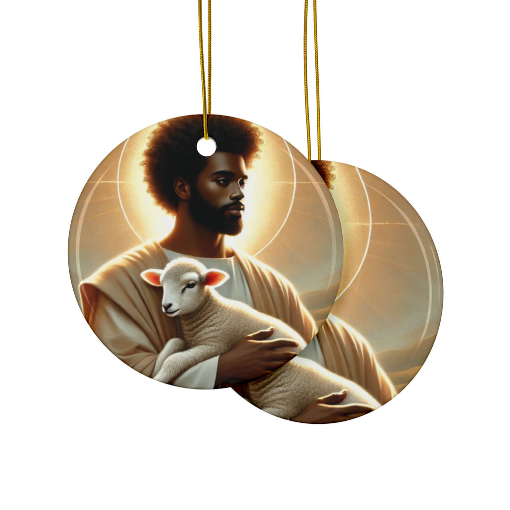 Black Jesus and Lamb Decorative Ceramic Ornaments, Double-Sided (1pc, 3pcs, 5pcs, 10pcs)