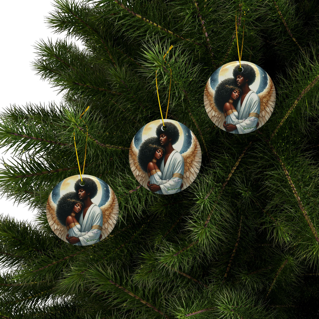 Black Nativity Angel Ceramic Ornaments, 2-Side Print, (1pc, 3pcs, 5pcs, 10pcs)