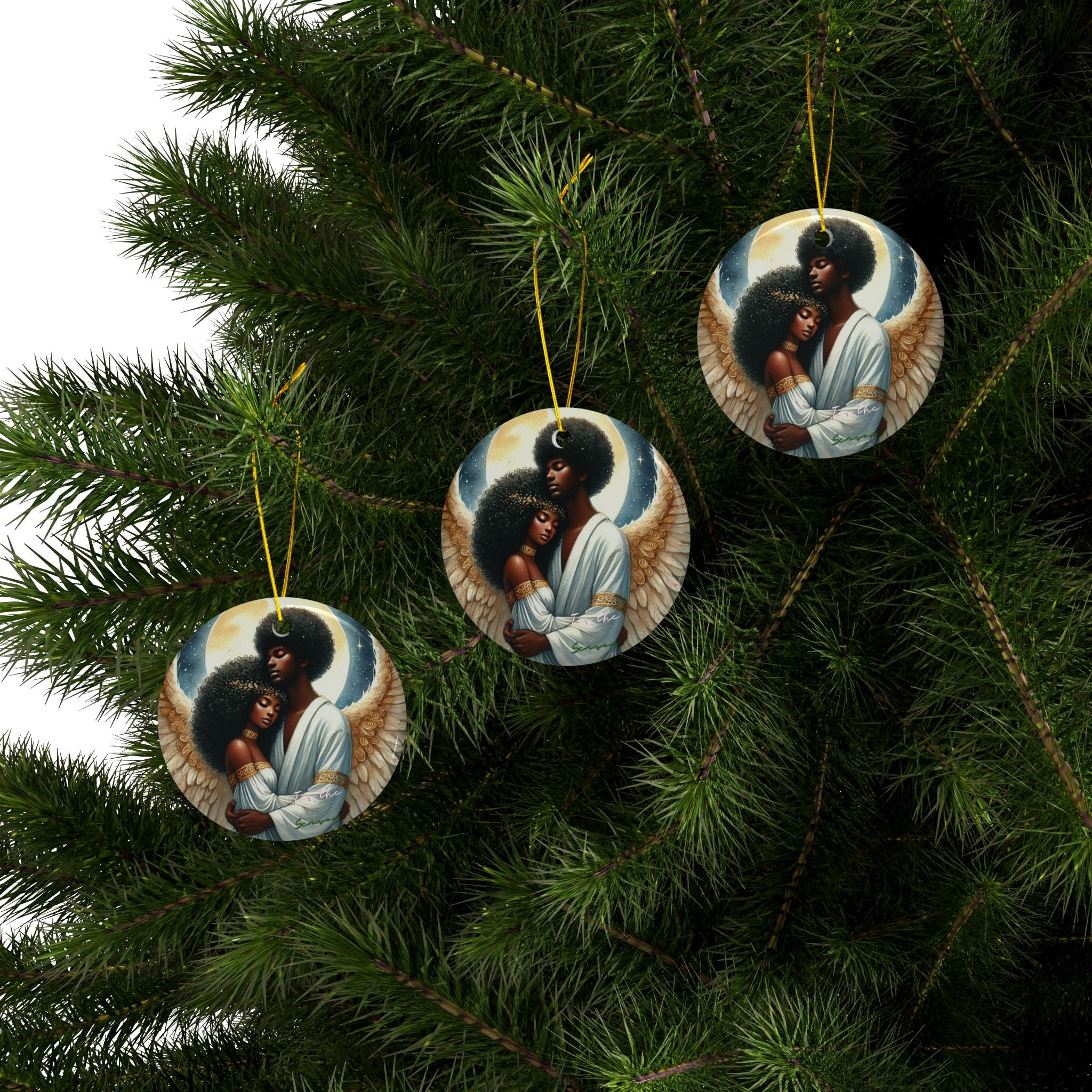 Black Nativity Angel Ceramic Ornaments, 2-Side Print, (1pc, 3pcs, 5pcs, 10pcs)